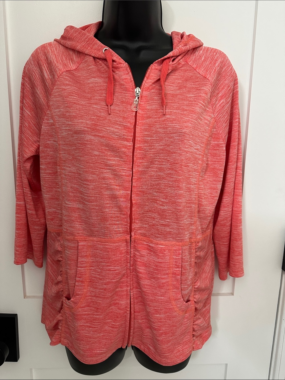Chico's Coral Heathered Zip Hoodie